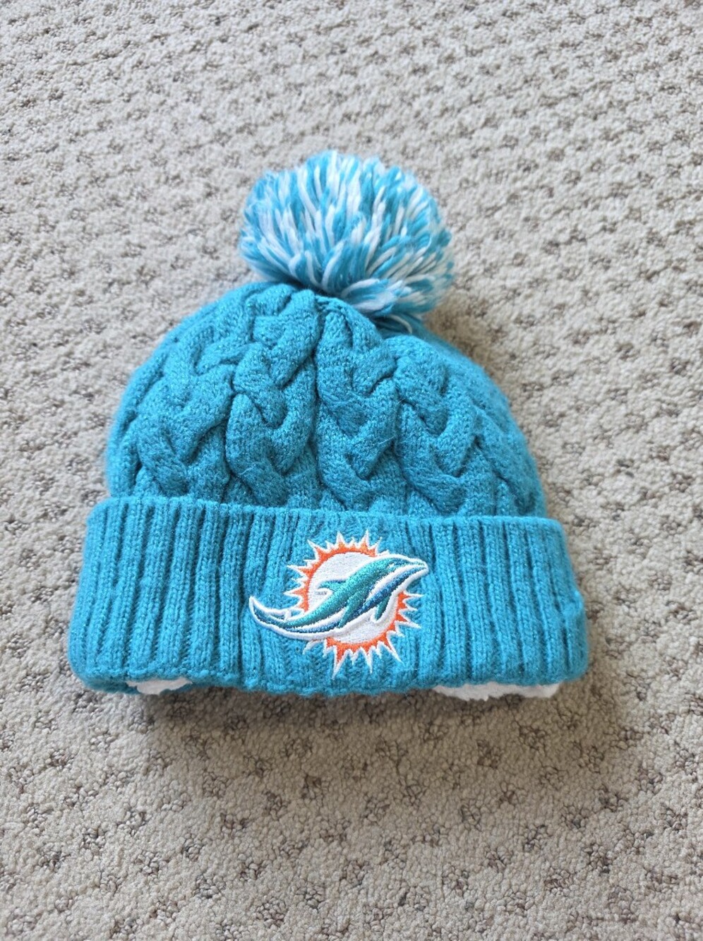 New Era Miami Dolphins Teal Knit Pom Beanie